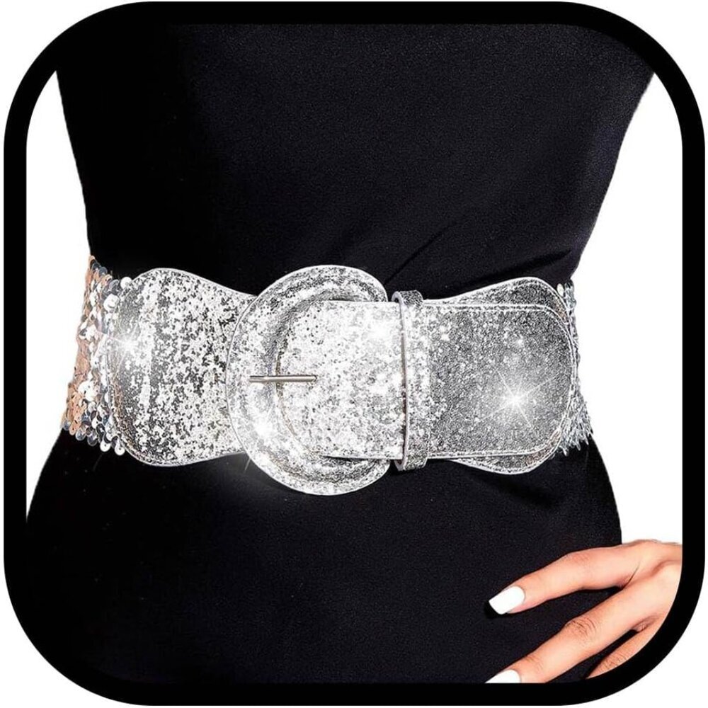 Women Elastic Glitter Waist Belt Vintage Dress Accessory Casual Formal